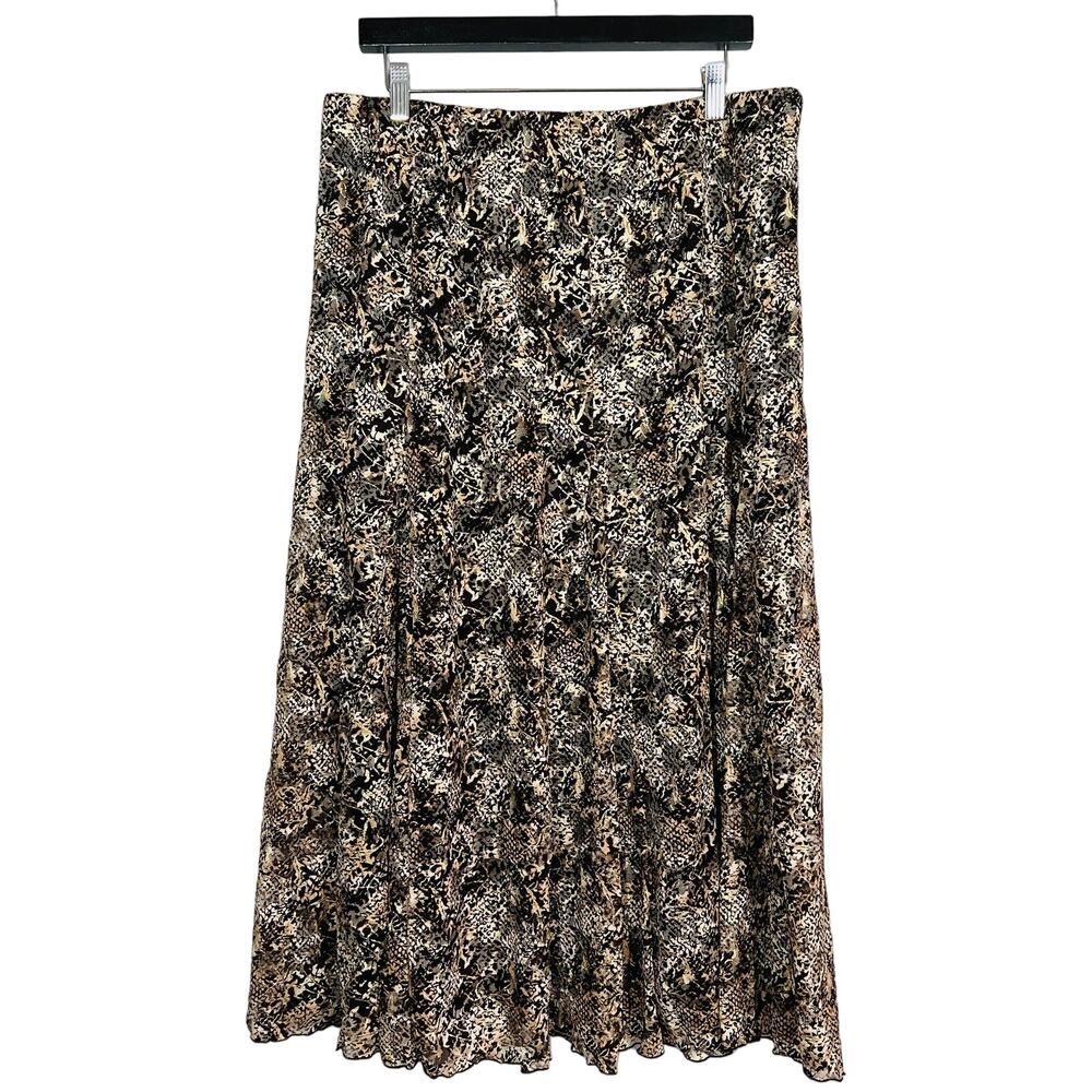 Chico's Midi Skirt Casual Brown Metallic A Line Gold - 2